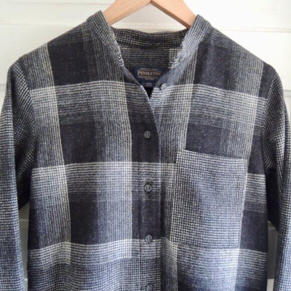 Pendleton Black & Gray 100% Wool Mixed Plaid Duster Topper XS - Picture 3 of 10